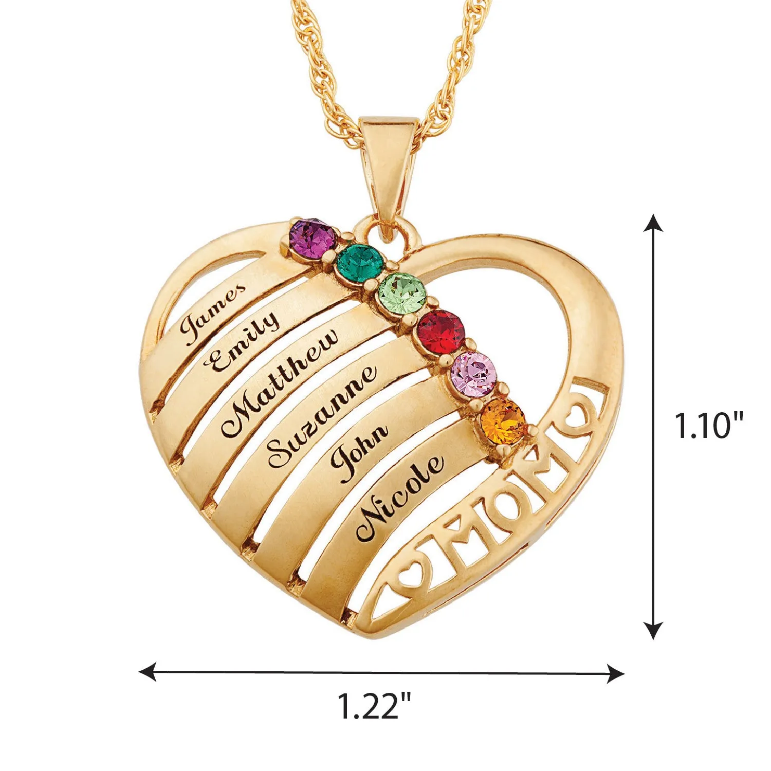 Engraved Heart Family Birthstone Necklace for Mom sold by Limoges Jewelry product image thumbnail 3