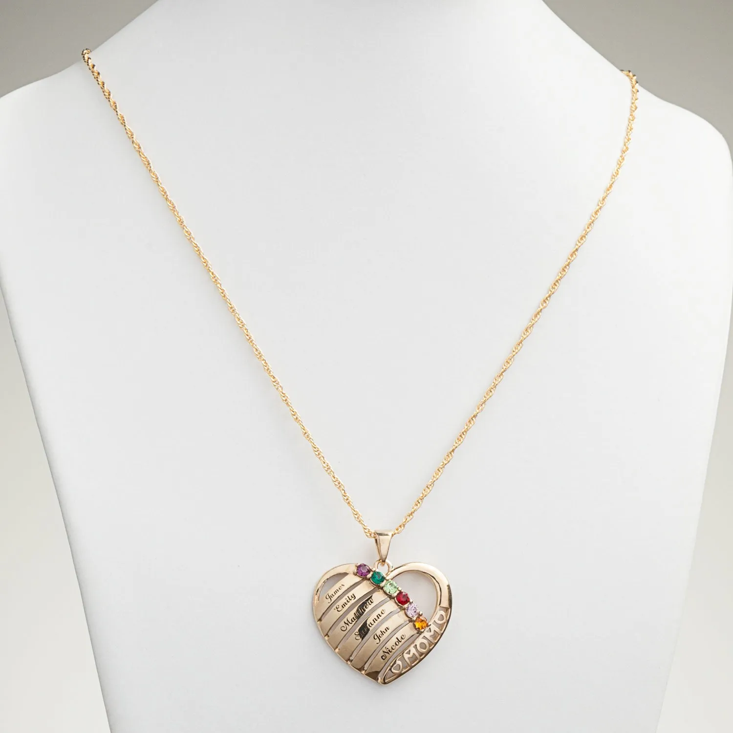 Engraved Heart Family Birthstone Necklace for Mom sold by Limoges Jewelry product image thumbnail 2