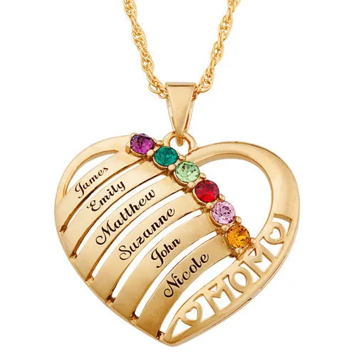 Engraved Heart Family Birthstone Necklace for Mom sold by Limoges Jewelry