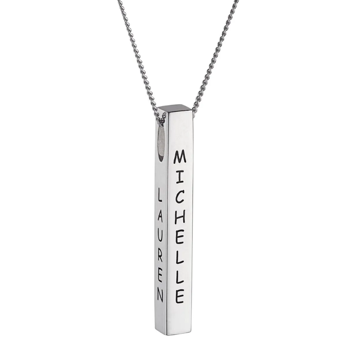Sterling Silver Vertical 4-Sided Engraved Family Name Pendant sold by Limoges Jewelry product image thumbnail 2