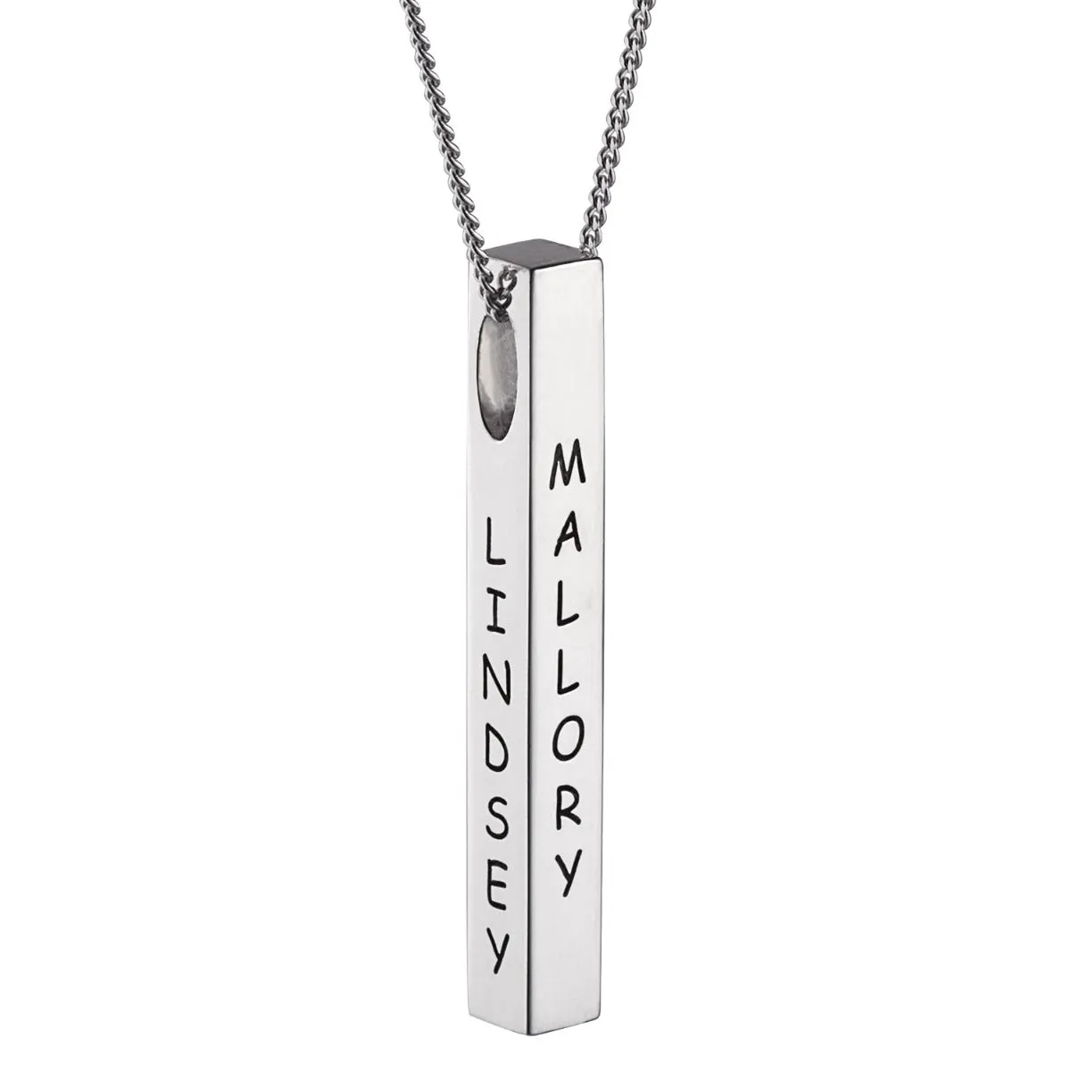Sterling Silver Vertical 4-Sided Engraved Family Name Pendant sold by Limoges Jewelry