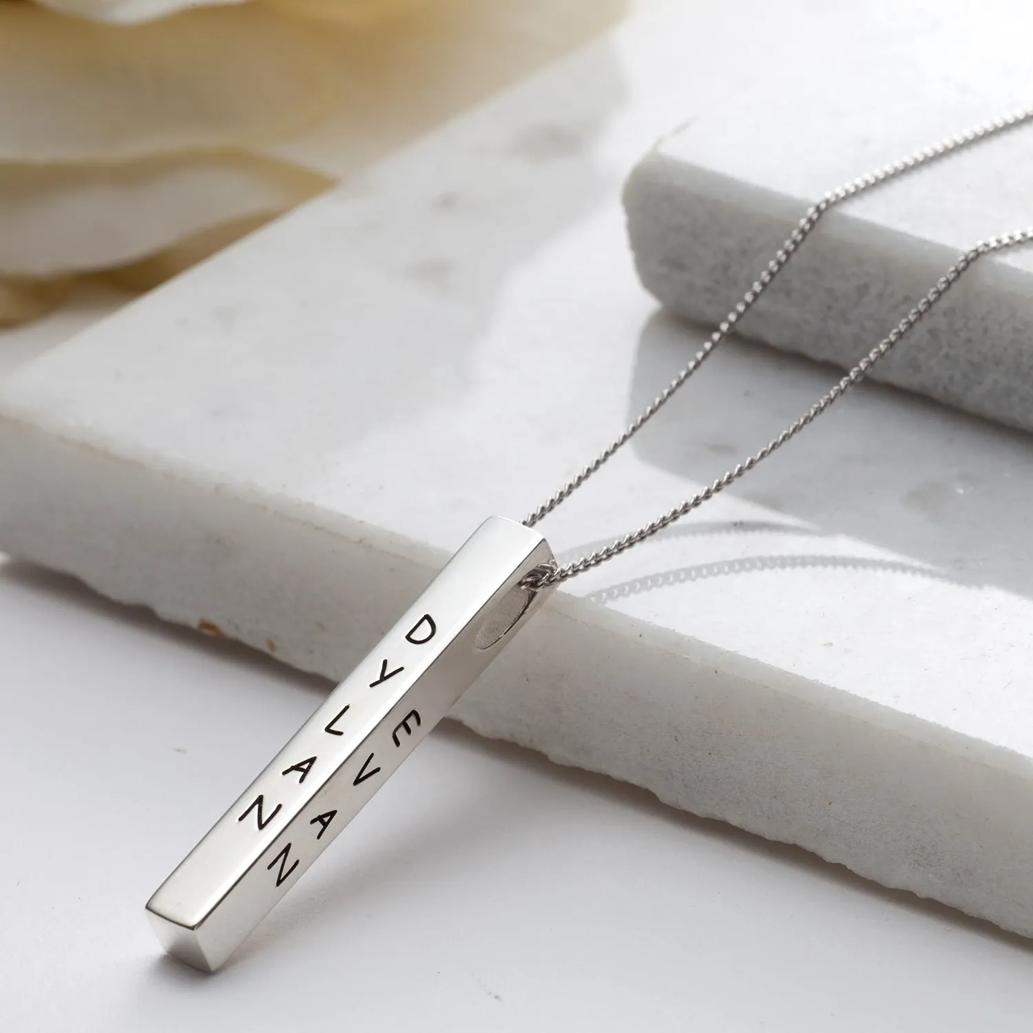 Sterling Silver Vertical 4-Sided Engraved Family Name Pendant sold by Limoges Jewelry product image thumbnail 5