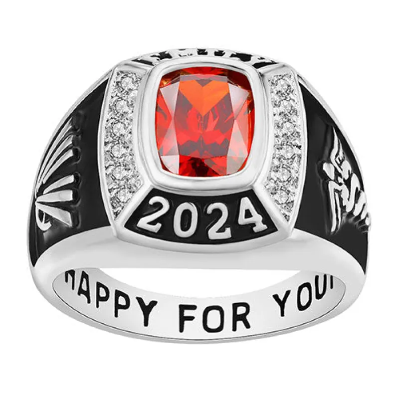 Women's Traditional CZ Square Birthstone Class Ring sold by Limoges Jewelry