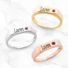 Silver Plated Engraved Name and Birthstone Rectangle Ring sold by Limoges Jewelry