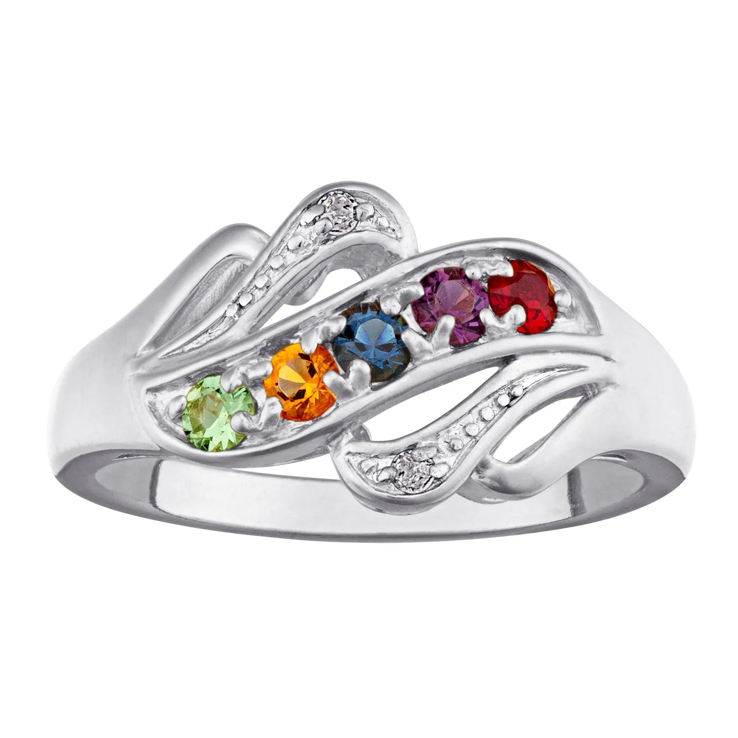 Sterling Silver Mother's Birthstone Ring with Diamond Accent sold by Limoges Jewelry