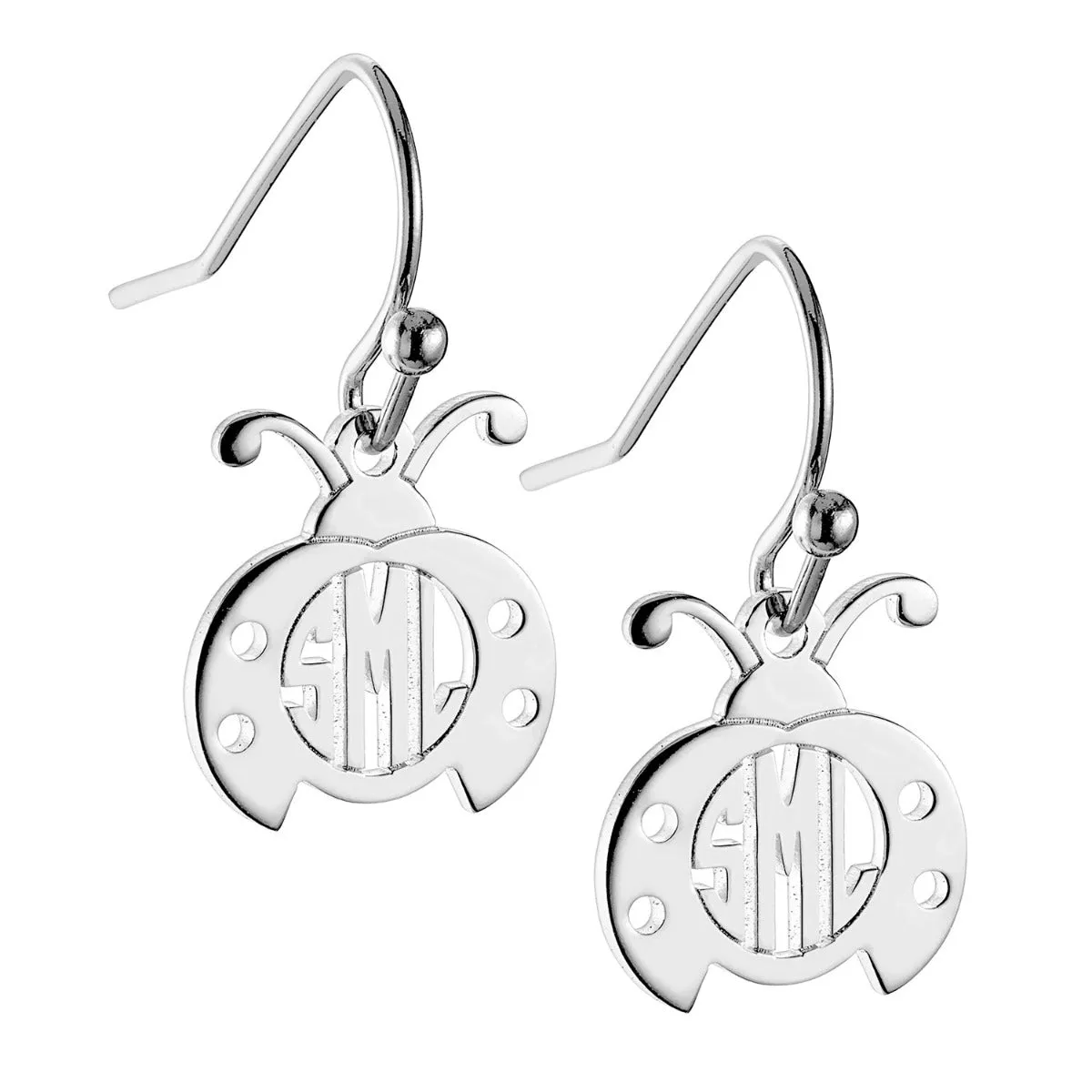 Silver Plated Ladybug Monogram Dangle Earring sold by Limoges Jewelry