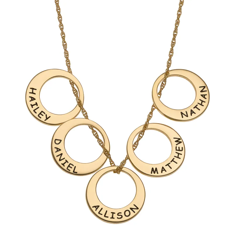 14K Gold over Sterling Engraved Name Open Disc Necklace - 5 Discs sold by Limoges Jewelry