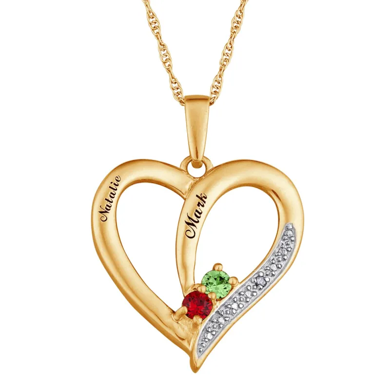10K Yellow Gold Couples Heart Birthstone Pendant with Diamond sold by Limoges Jewelry