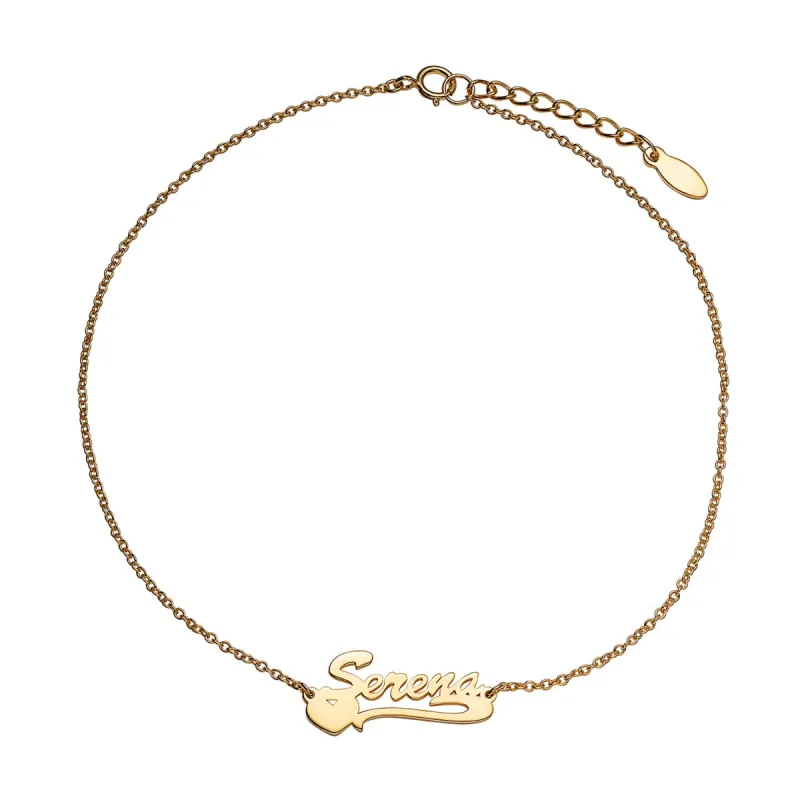 14K Gold over Sterling Petite Script Name with Heart Tail Anklet sold by Limoges Jewelry