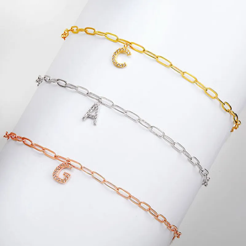 CZ Initial Charm Paperclip Chain Bracelet sold by Limoges Jewelry