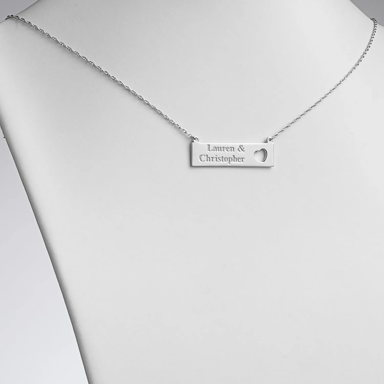 Sterling Silver Personalized Couple's Name with Heart Bar Necklace sold by Limoges Jewelry product image thumbnail 2