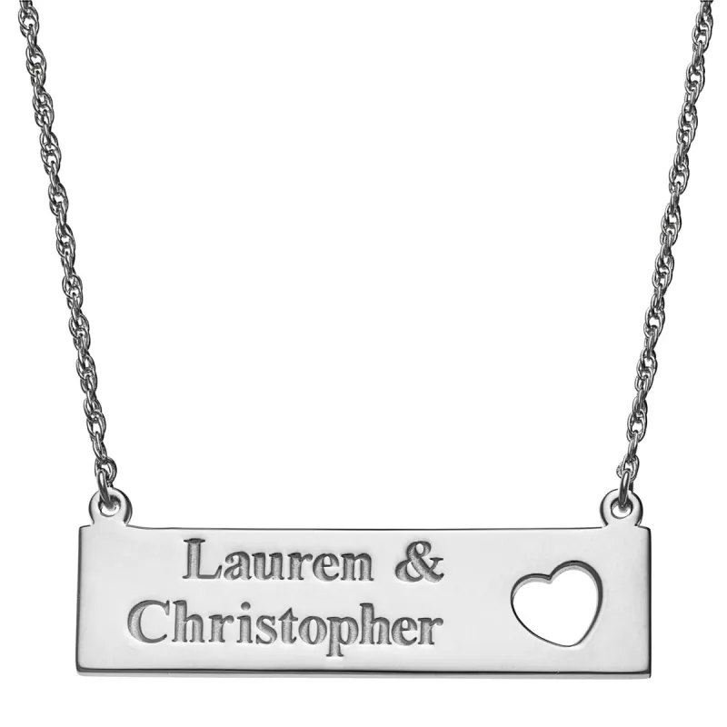 Sterling Silver Personalized Couple's Name with Heart Bar Necklace sold by Limoges Jewelry
