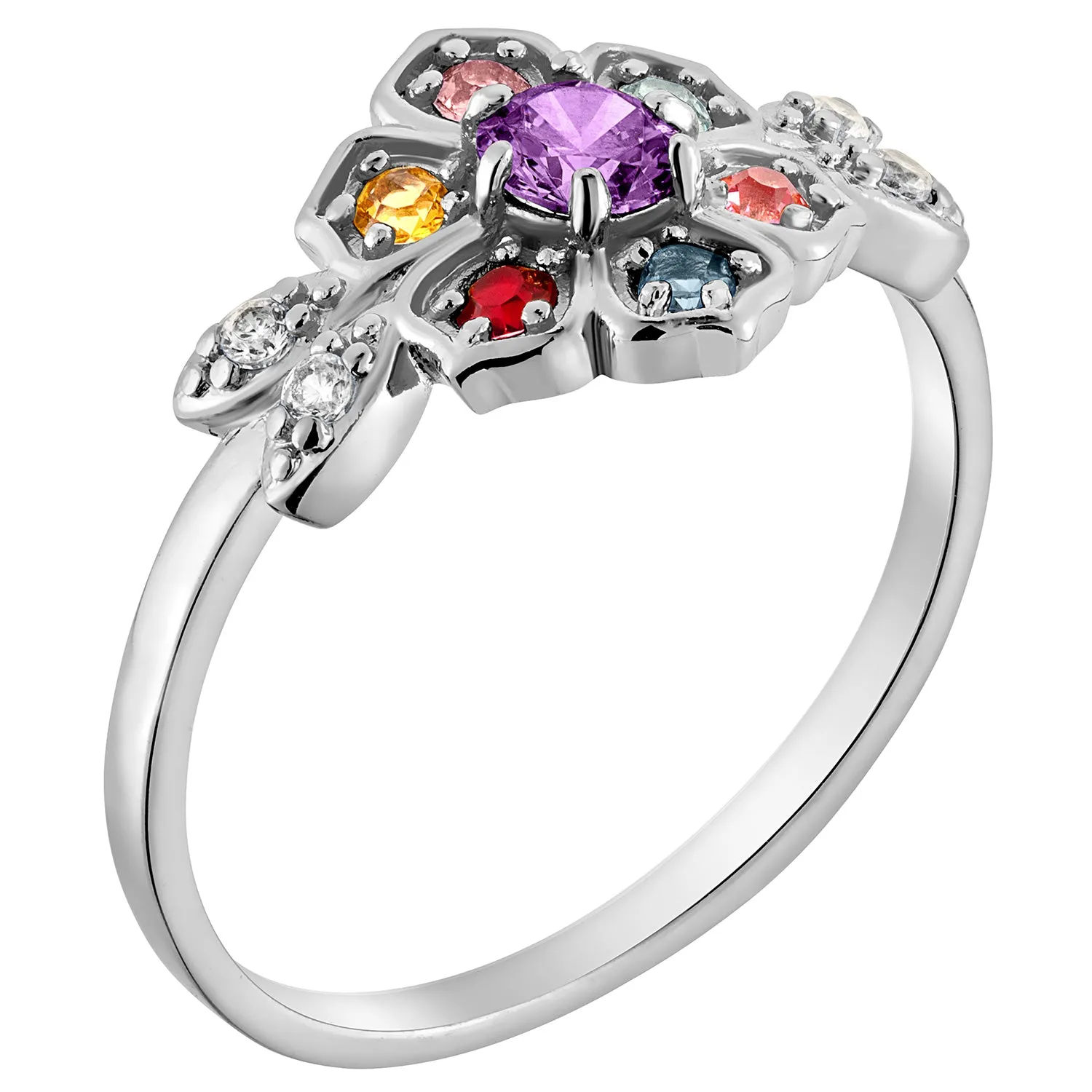 Sterling Silver Mother's Family Flower Birthstone Ring sold by Limoges Jewelry product image thumbnail 2