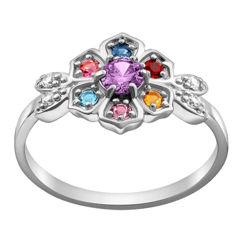 Sterling Silver Mother's Family Flower Birthstone Ring sold by Limoges Jewelry