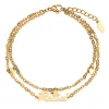 Gold Stainless Steel Double Chain Heart Charm and Name Anklet sold by Limoges Jewelry