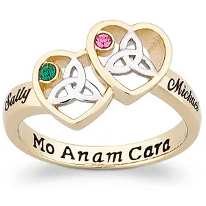 Couples Two-Tone Celtic Heart Birthstone & Name Ring sold by Limoges Jewelry