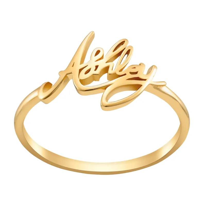 14K Gold over Sterling Script Name Ring sold by Limoges Jewelry