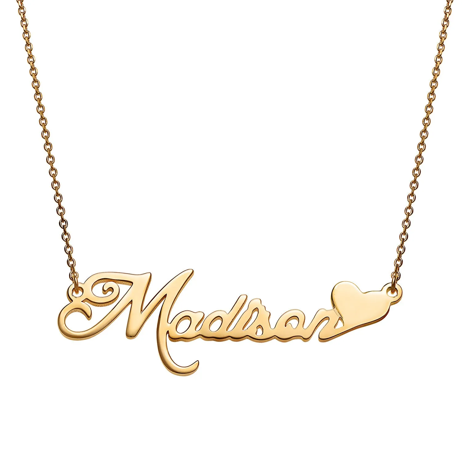 Script Name Plaque Necklace with Heart sold by Limoges Jewelry