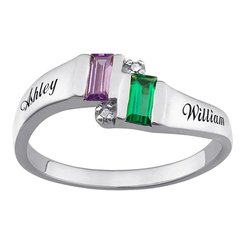 10K White Gold Emerald-cut Birthstone Name Ring with Diamond Accent sold by Limoges Jewelry
