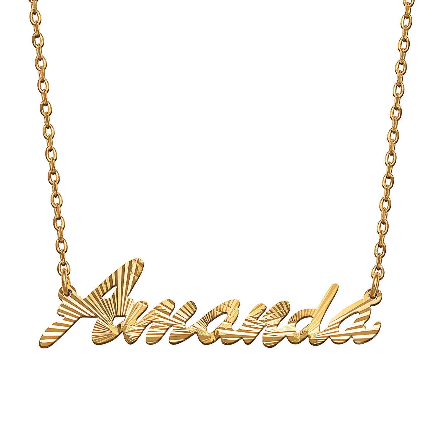 14K Gold Plated Diamond Cut Script Name Necklace sold by Limoges Jewelry