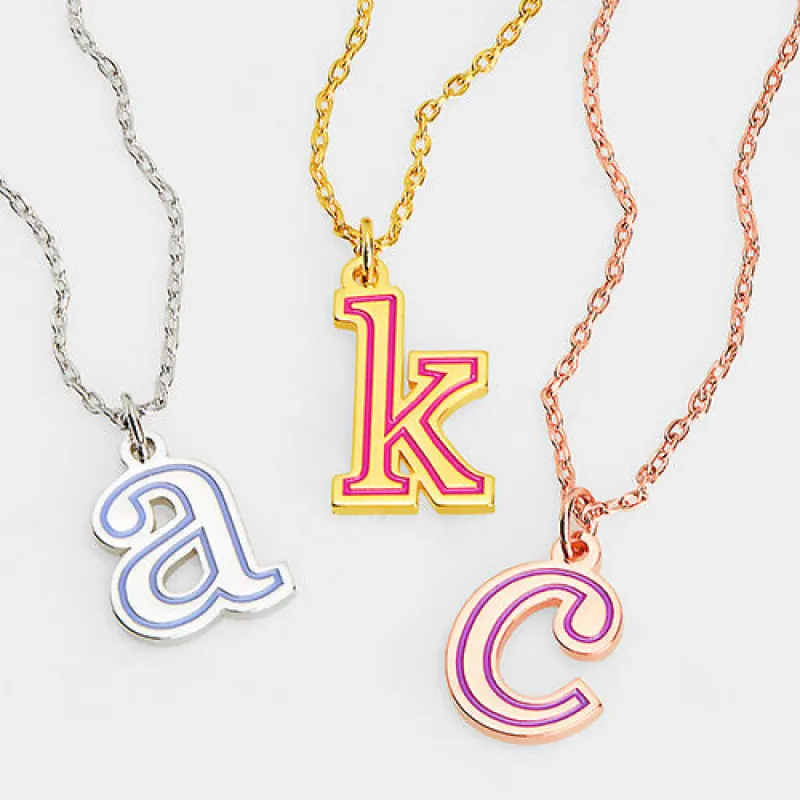 Lowercase Initial with Enamel Outline Neckalce sold by Limoges Jewelry
