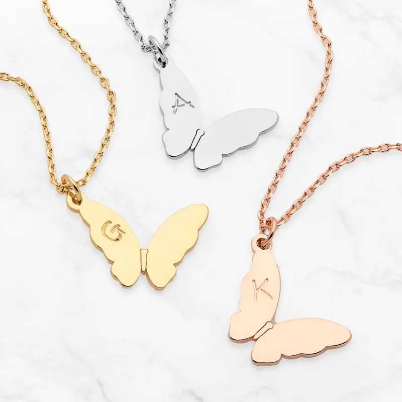 Mini Butterly with Engraved Initial Necklace sold by Limoges Jewelry
