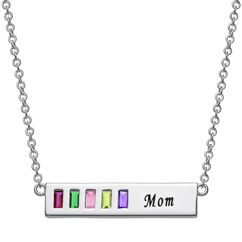 Sterling Silver Baguette Birthstone Mom Bar Pendant sold by Limoges Jewelry