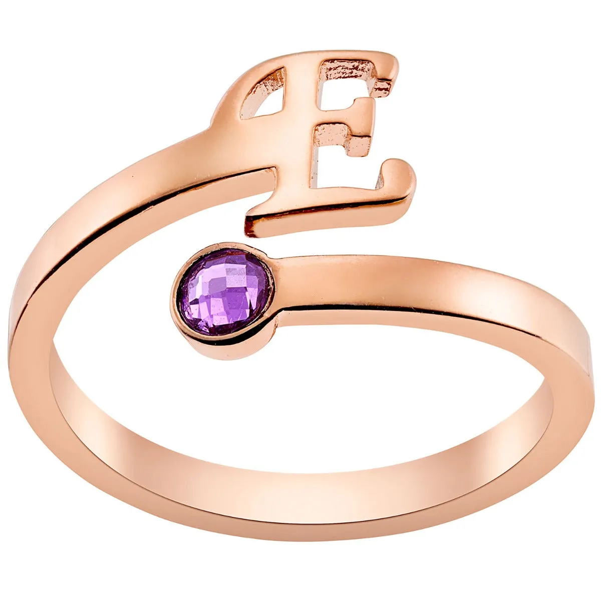 14K Rose Gold Plated Script Initial and Birthstone Bypass Ring sold by Limoges Jewelry