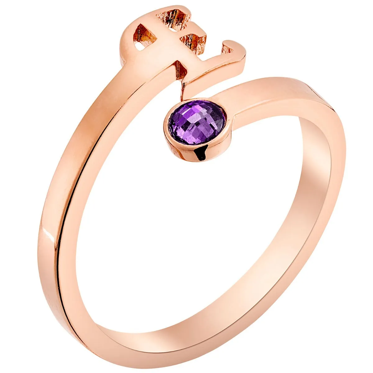 14K Rose Gold Plated Script Initial and Birthstone Bypass Ring sold by Limoges Jewelry product image thumbnail 2
