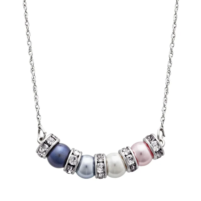 Family Birthstone Shell Pearl and Clear Crystal Necklace made by Limoges Jewelry