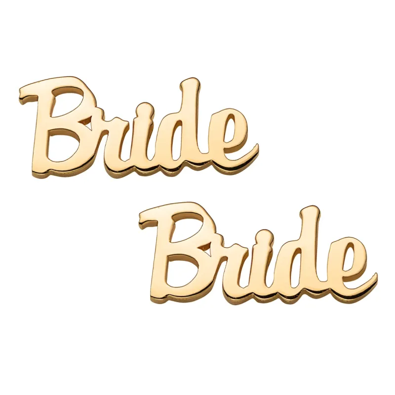 14K Gold over Sterling Script Bride Button Earrings sold by Limoges Jewelry