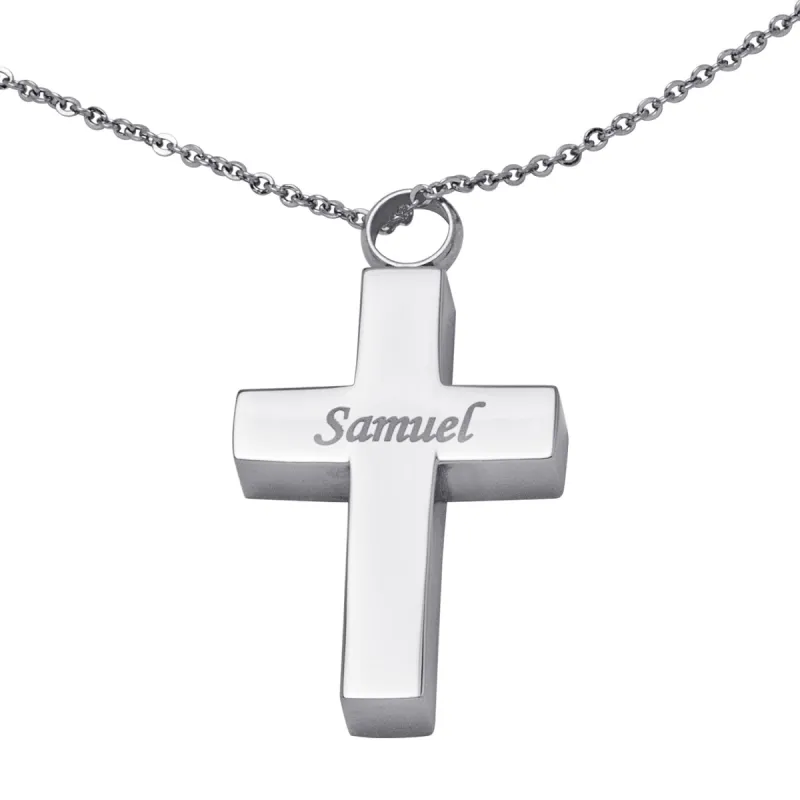 Stainless Steel Engraved Name Cross Ash Pendant sold by Limoges Jewelry