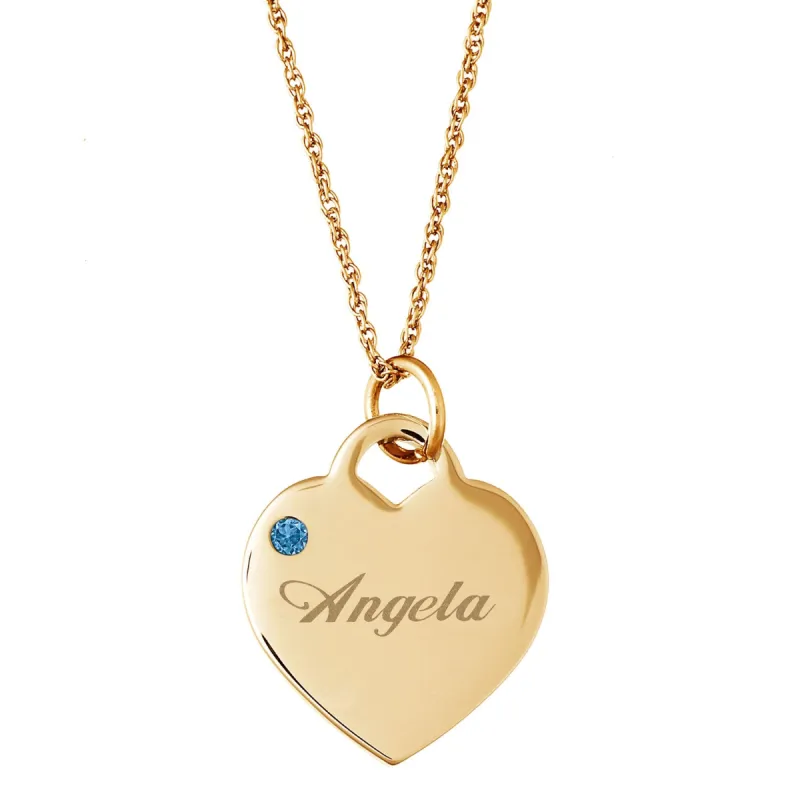 Engraved Gold Tone Birthstone Heart Charm Necklace sold by Limoges Jewelry