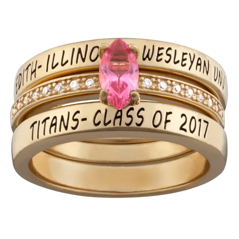 Women's 14K Gold over Sterling Stackable Freestyle Marquise Class Ring sold by Limoges Jewelry