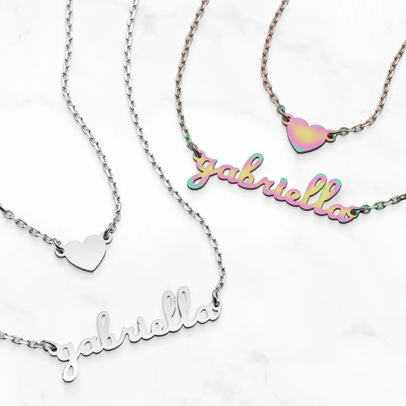 Stainless Steel Lowercase Mini Name and Heart Layered Double Necklace sold by Limoges Jewelry