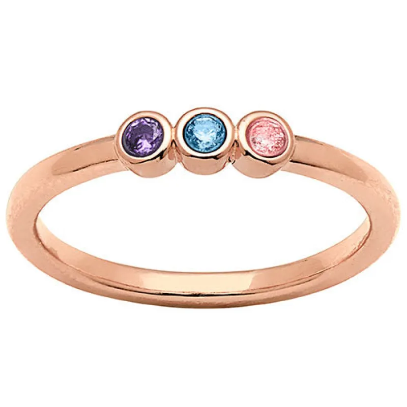 14K Rose Gold Plated Petite Three Birthstone Ring sold by Limoges Jewelry