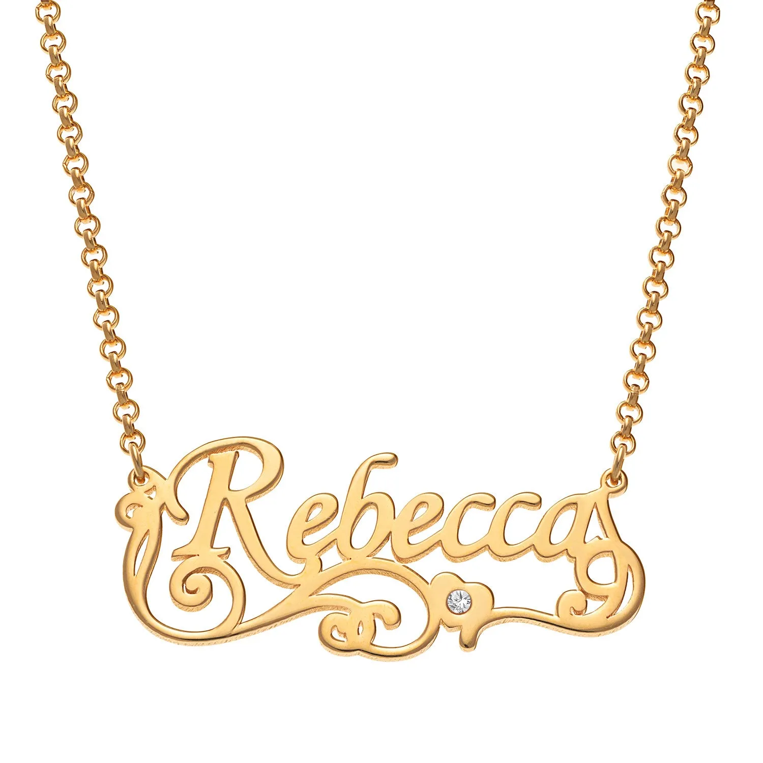 14K Gold over Sterling Name with Diamond Accent Heart Swirl Necklace sold by Limoges Jewelry