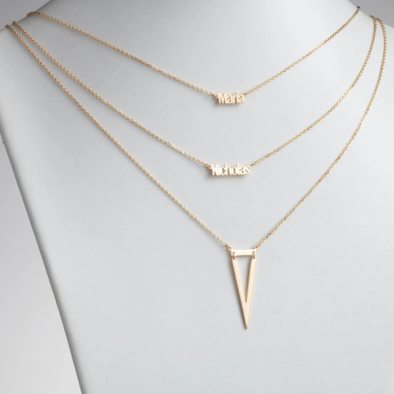 14K Gold over Sterling Double Name Layered Necklace w/ Triangle sold by Limoges Jewelry product image thumbnail 2