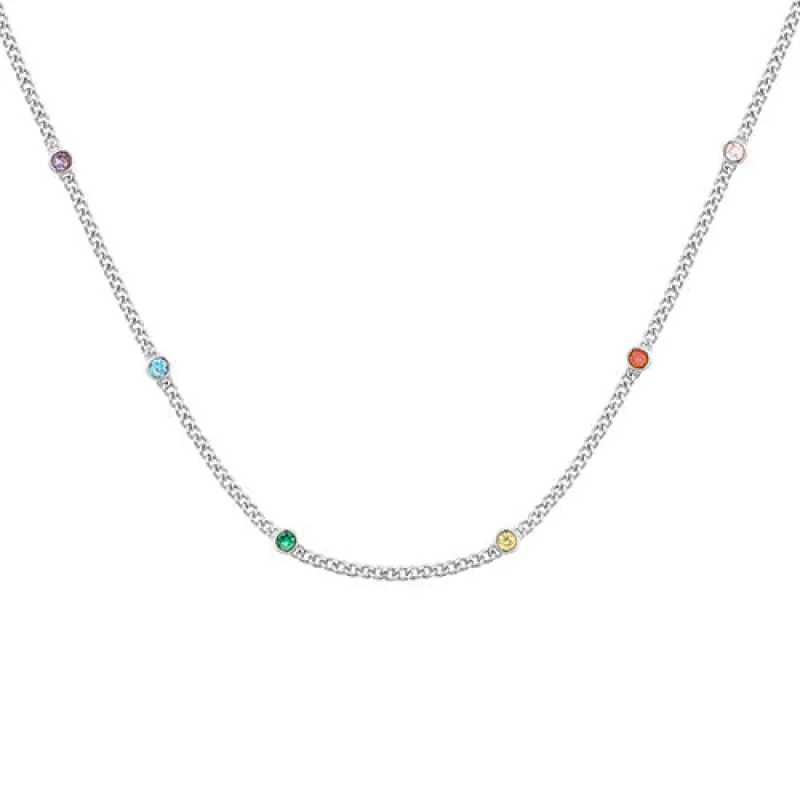 Silver Plated Curb Chain with Birthstone Stations Necklace -  2 to 6 stones sold by Limoges Jewelry