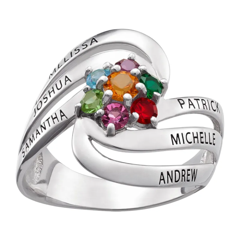 Sterling Silver Family Name and Birthstone Ring sold by Limoges Jewelry