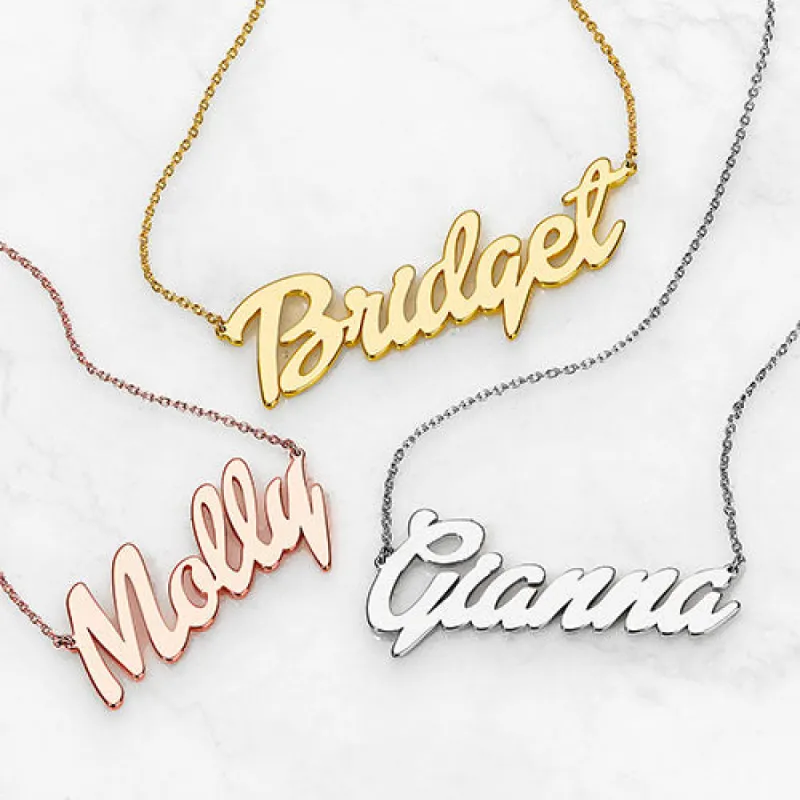 Sterling Silver Medium Bold Script Name Necklace sold by Limoges Jewelry
