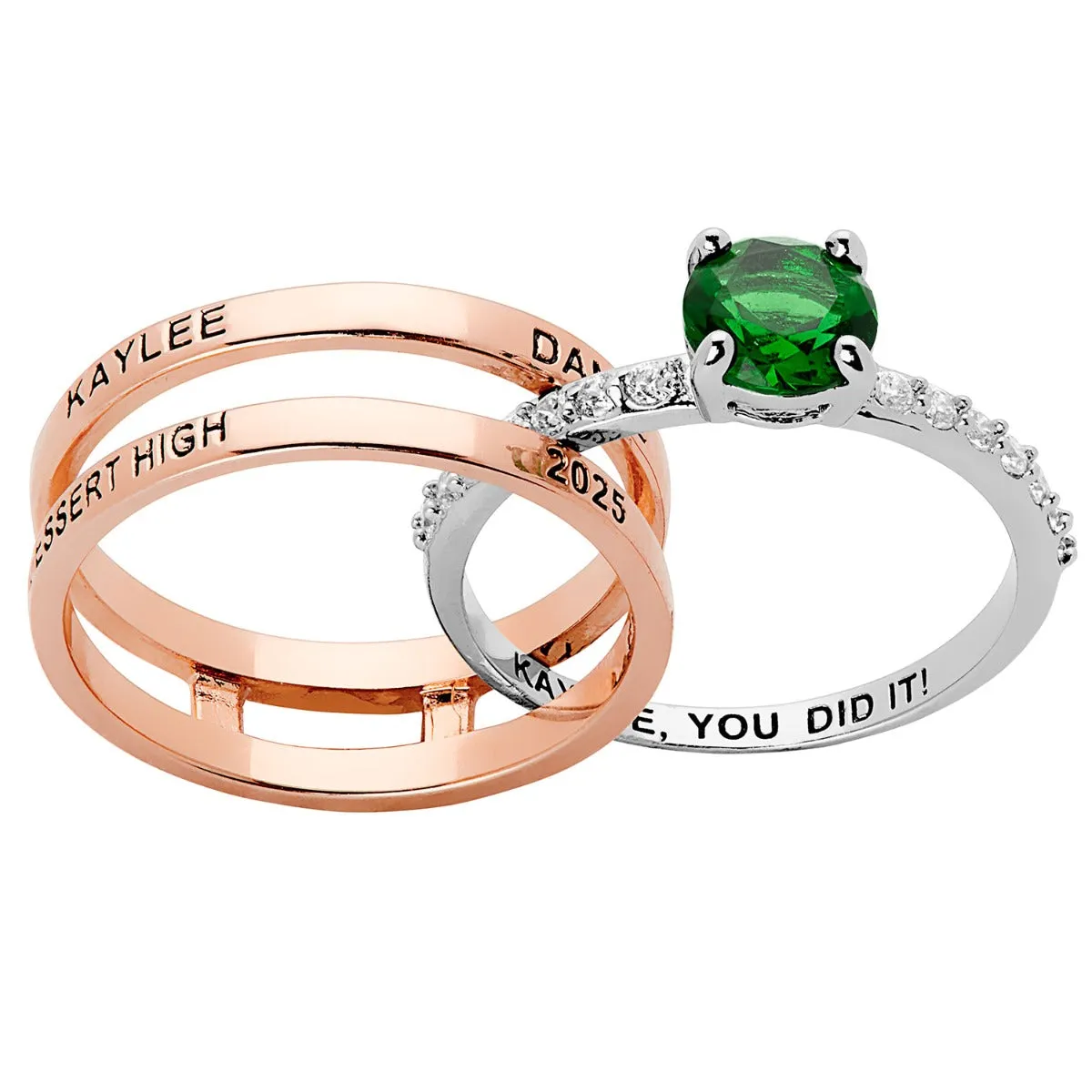 Ladies' 2-Tone 14K Rose Gold Plated Class Ring with Jacket and CZ Accents sold by Limoges Jewelry