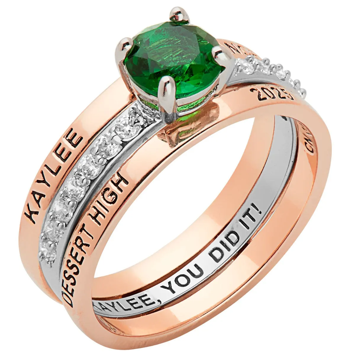 Ladies' 2-Tone 14K Rose Gold Plated Class Ring with Jacket and CZ Accents sold by Limoges Jewelry product image thumbnail 2