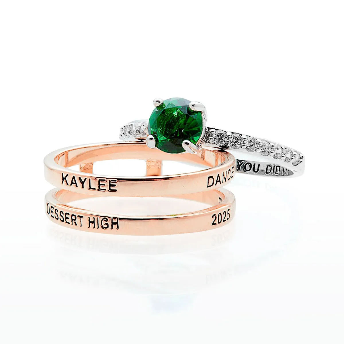 Ladies' 2-Tone 14K Rose Gold Plated Class Ring with Jacket and CZ Accents sold by Limoges Jewelry product image thumbnail 5