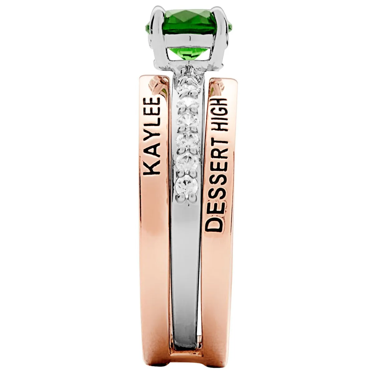 Ladies' 2-Tone 14K Rose Gold Plated Class Ring with Jacket and CZ Accents sold by Limoges Jewelry product image thumbnail 3