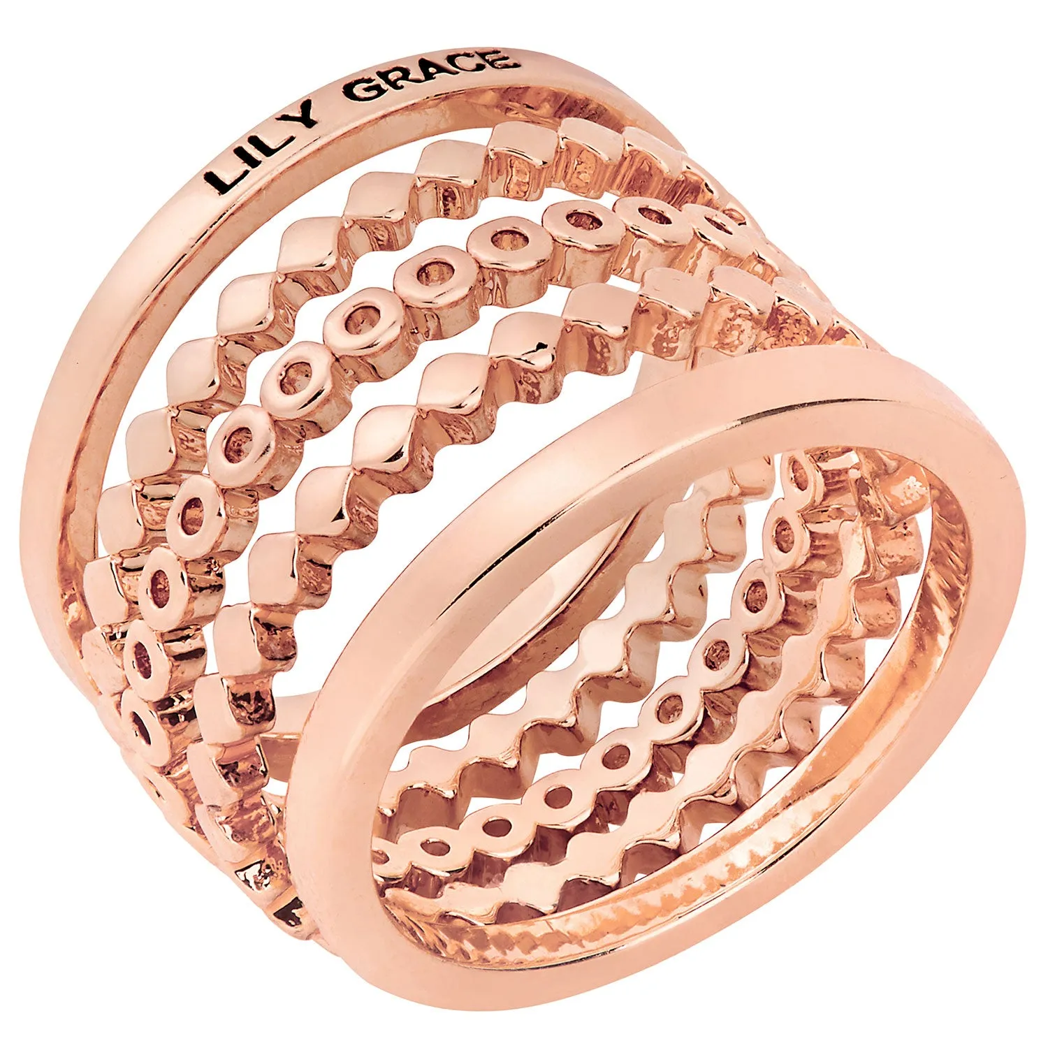 Rose Gold Plated Personalized Beaded Stackable 5 Ring Set sold by Limoges Jewelry product image thumbnail 3