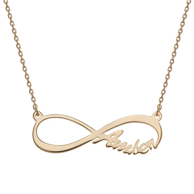 14K Gold over Sterling Infinity Name Necklace sold by Limoges Jewelry