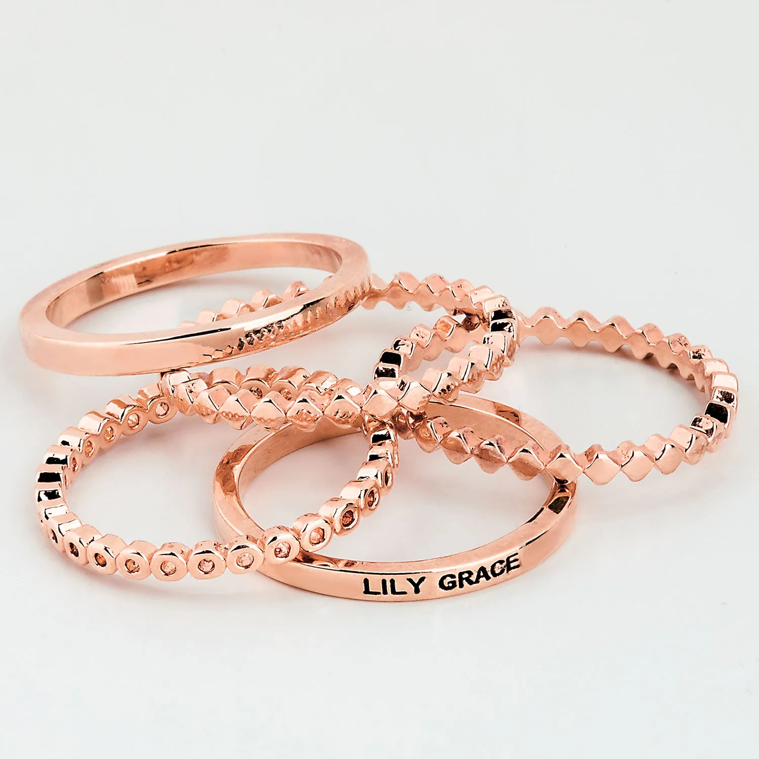 Rose Gold Plated Personalized Beaded Stackable 5 Ring Set sold by Limoges Jewelry product image thumbnail 4