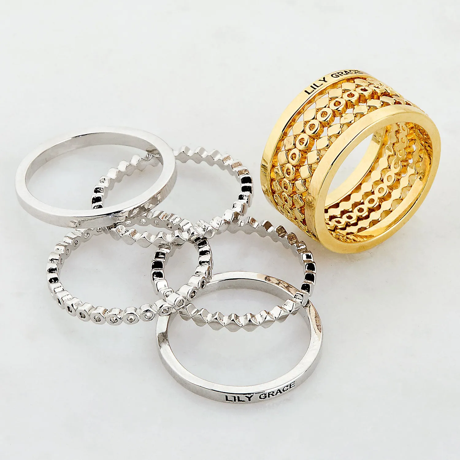 Rose Gold Plated Personalized Beaded Stackable 5 Ring Set sold by Limoges Jewelry product image thumbnail 5