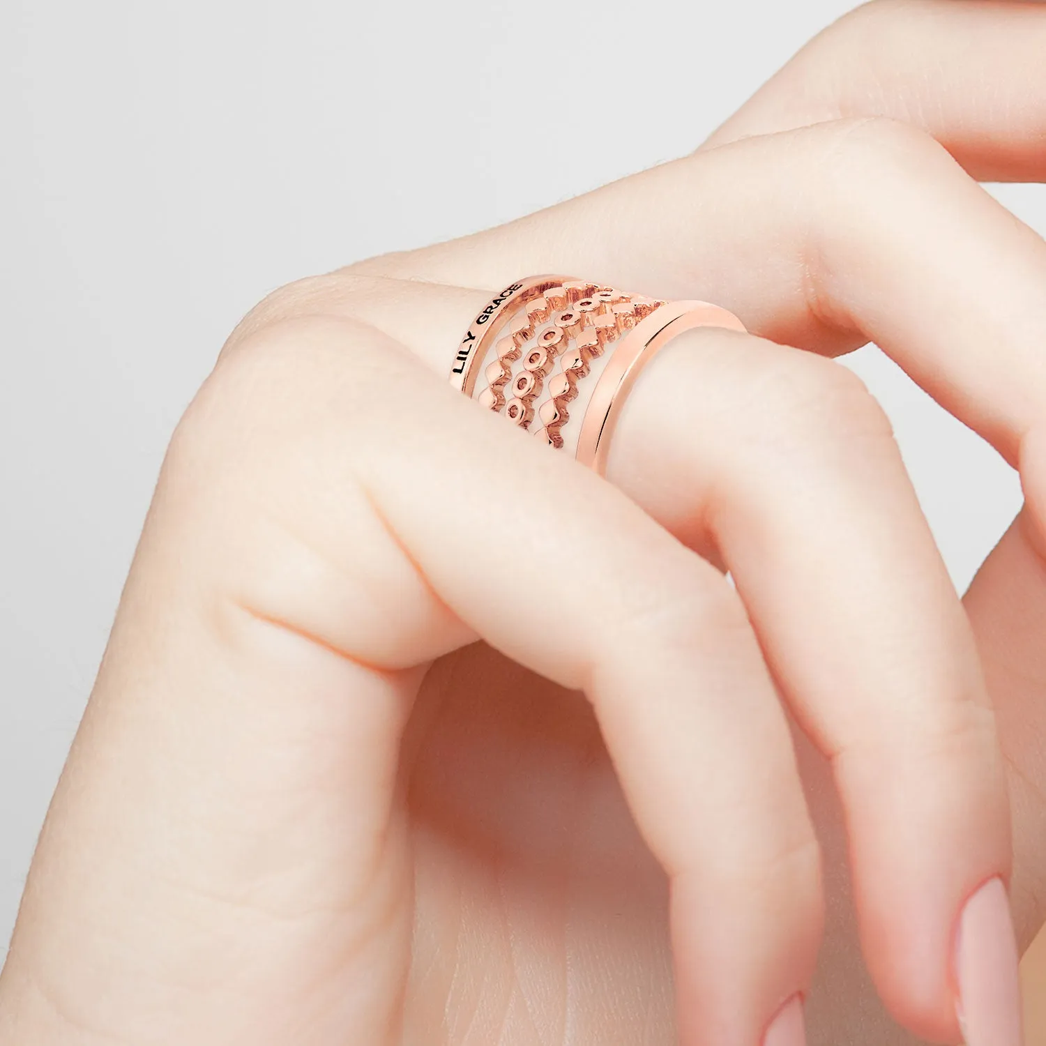 Rose Gold Plated Personalized Beaded Stackable 5 Ring Set sold by Limoges Jewelry product image thumbnail 2
